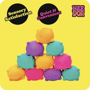 Schylling NeeDoh Teenie Cool Cat – Sensory Squeeze Toy – Contains 3 Mini Groovy Globs – 1.5 Wide – Color May Vary (Pack of 1)