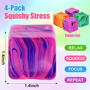 4 Pack Fidget Toys. Squishy Cube. Ice Cube Squishy for Anxiety & Stress Relief for Adults. Slow Rise Sensory Stress Balls. Classroom Prizes : Toys & Games