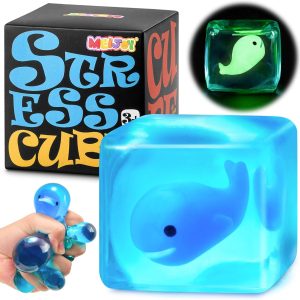 Stress Cube Squishy Fidget Toys Kids Adults – Glow in The Dark Whale Squish Toy Sensory Toys for Kids with Autism Stress Balls for Kids Squeeze Toys for Anxiety Stress Relief Easter Basket Stuffers : Toys & Games