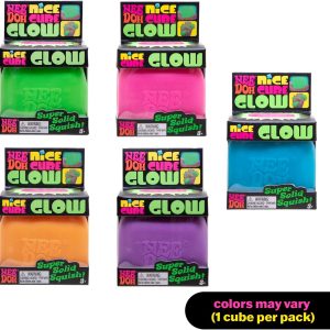 Schylling NeeDoh Nice Cube Glow – Sensory Toy with a Super Solid Squish – Glows in the Dark and Always Returns to its Square Shape – Color May Vary (1 Cube Per Pack)
